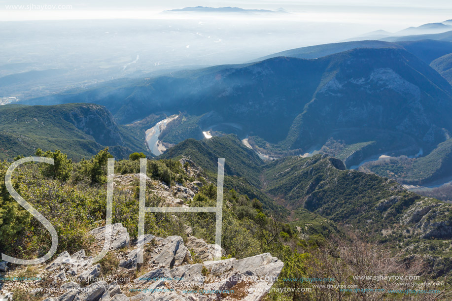 Landscape of Nestos River Gorge near town of Xanthi, East Macedonia and Thrace, Greece