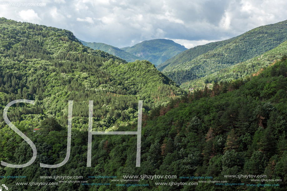 Amazing landscape of Green Hills near town Asenovgrad in Rhodope Mountains, Plovdiv region, Bulgaria