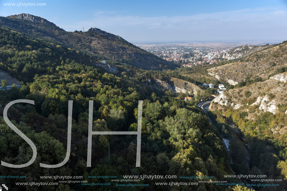 ASENOVGRAD, BULGARIA - OCTOBER 1, 2016: Panorama of town of Asenovgrad from Asen"s Fortress,  Plovdiv Region, Bulgaria