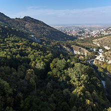 ASENOVGRAD, BULGARIA - OCTOBER 1, 2016: Panorama of town of Asenovgrad from Asen"s Fortress,  Plovdiv Region, Bulgaria