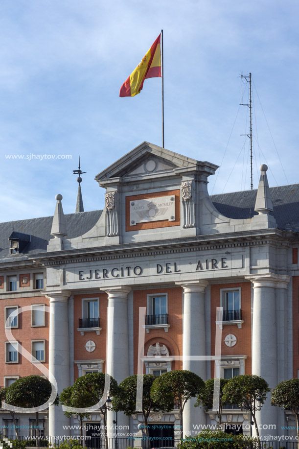 MADRID, SPAIN - JANUARY 23, 2018: Architectural detail  of building of Air Force Headquarters in City of Madrid, Spain
