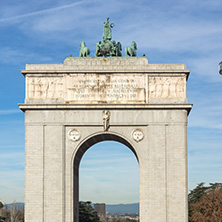 MADRID, SPAIN - JANUARY 23, 2018: Memory Arch and Lighthouse of Moncloa in City of Madrid, Spain