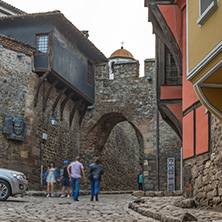 PLOVDIV, BULGARIA - MAY 24, 2018: Night photo of Hisar Kapia - Ancient gate in Plovdiv old town, Bulgaria