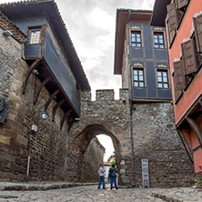 PLOVDIV, BULGARIA - MAY 24, 2018: Night photo of Hisar Kapia - Ancient gate in Plovdiv old town, Bulgaria