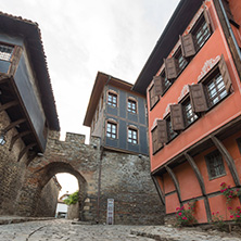 PLOVDIV, BULGARIA - MAY 24, 2018: Night photo of Hisar Kapia - Ancient gate in Plovdiv old town, Bulgaria