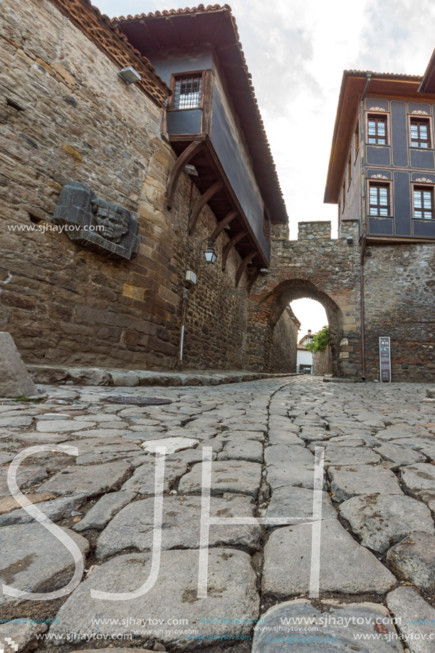 PLOVDIV, BULGARIA - MAY 24, 2018: Night photo of Hisar Kapia - Ancient gate in Plovdiv old town, Bulgaria