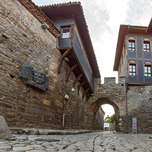 PLOVDIV, BULGARIA - MAY 24, 2018: Night photo of Hisar Kapia - Ancient gate in Plovdiv old town, Bulgaria