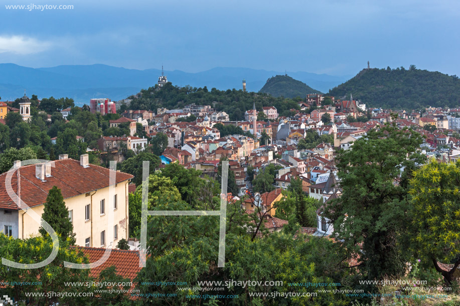 PLOVDIV, BULGARIA - MAY 24, 2018: Amazing Night Panorama to City of Plovdiv from Nebet Tepe hill, Bulgaria