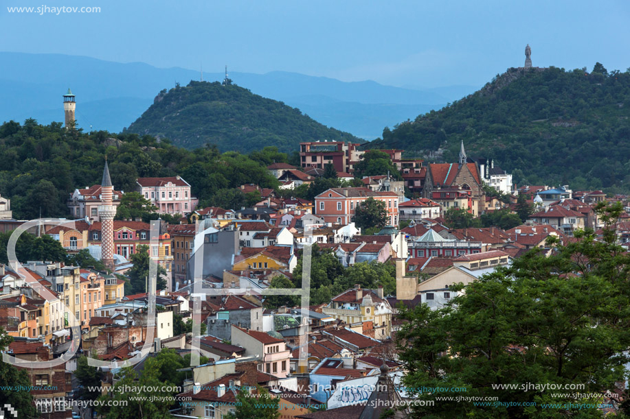 PLOVDIV, BULGARIA - MAY 24, 2018: Amazing Night Panorama to City of Plovdiv from Nebet Tepe hill, Bulgaria