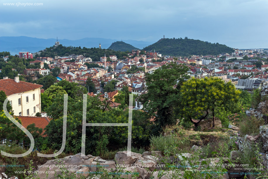 PLOVDIV, BULGARIA - MAY 24, 2018: Amazing Night Panorama to City of Plovdiv from Nebet Tepe hill, Bulgaria