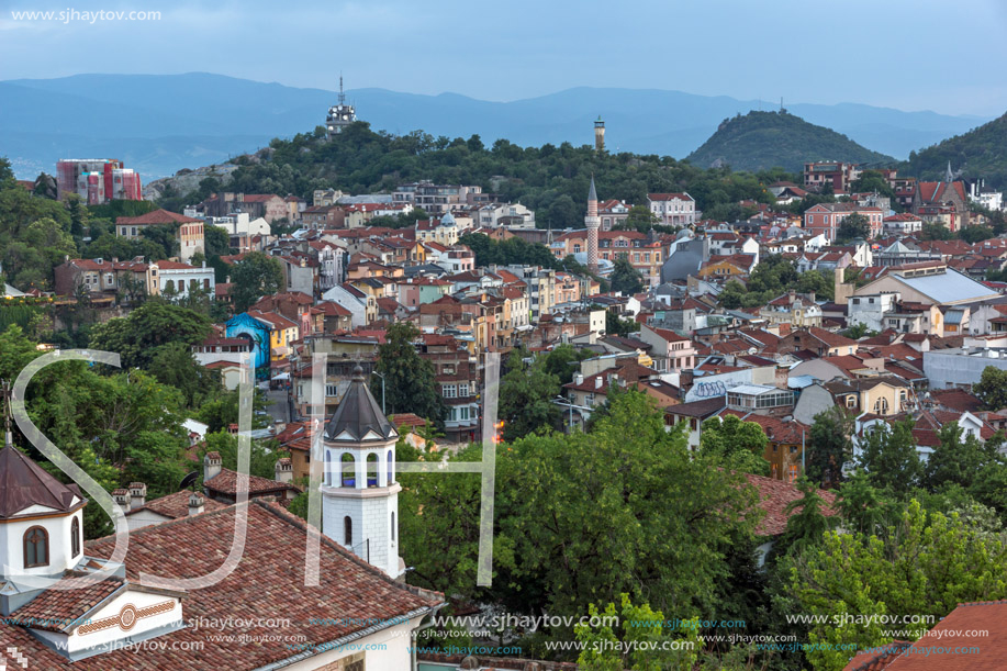 PLOVDIV, BULGARIA - MAY 24, 2018: Amazing Night Panorama to City of Plovdiv from Nebet Tepe hill, Bulgaria