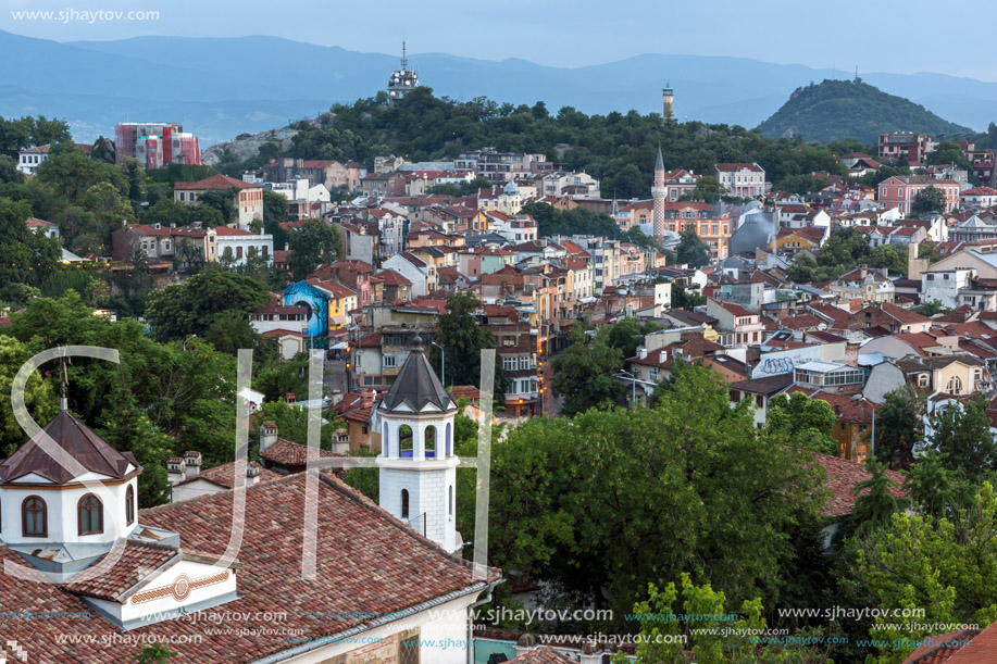 PLOVDIV, BULGARIA - MAY 24, 2018: Amazing Night Panorama to City of Plovdiv from Nebet Tepe hill, Bulgaria