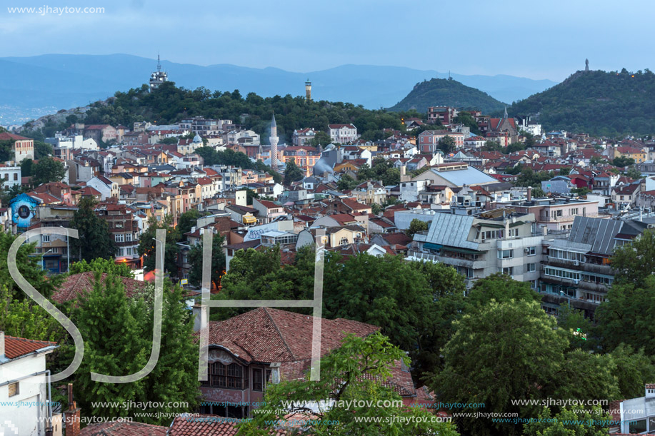 PLOVDIV, BULGARIA - MAY 24, 2018: Amazing Night Panorama to City of Plovdiv from Nebet Tepe hill, Bulgaria