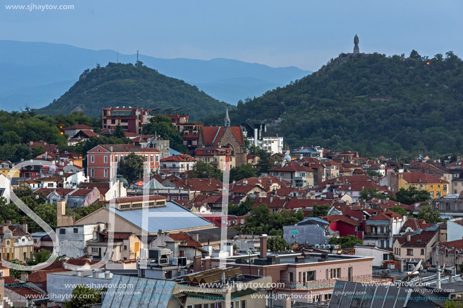 PLOVDIV, BULGARIA - MAY 24, 2018: Amazing Night Panorama to City of Plovdiv from Nebet Tepe hill, Bulgaria