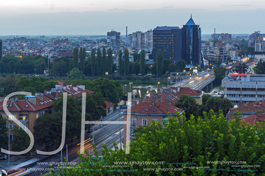 PLOVDIV, BULGARIA - MAY 24, 2018: Amazing Night Panorama to City of Plovdiv from Nebet Tepe hill, Bulgaria