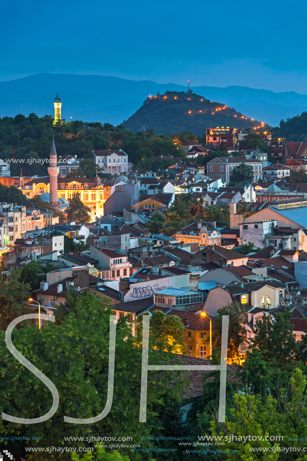 PLOVDIV, BULGARIA - MAY 24, 2018: Amazing Night Panorama to City of Plovdiv from Nebet Tepe hill, Bulgaria