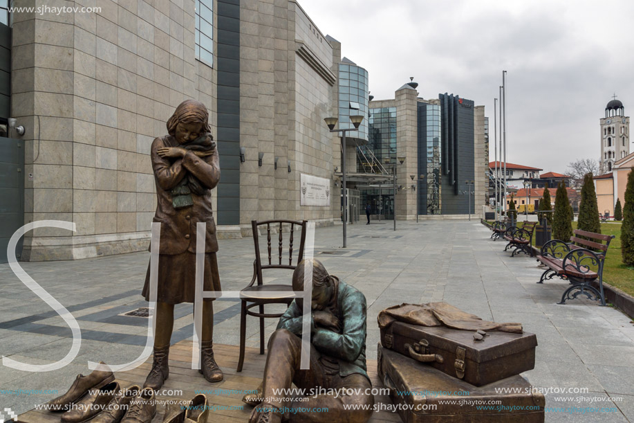 SKOPJE, REPUBLIC OF MACEDONIA - FEBRUARY 24, 2018: Holocaust Museum in city of  Skopje, Republic of Macedonia