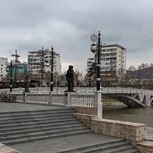 SKOPJE, REPUBLIC OF MACEDONIA - FEBRUARY 24, 2018: River Vardar passing through City of Skopje center, Republic of Macedonia