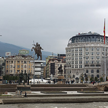 SKOPJE, REPUBLIC OF MACEDONIA - FEBRUARY 24, 2018: River Vardar passing through City of Skopje center, Republic of Macedonia