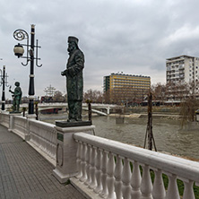 SKOPJE, REPUBLIC OF MACEDONIA - FEBRUARY 24, 2018: River Vardar passing through City of Skopje center, Republic of Macedonia