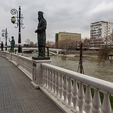 SKOPJE, REPUBLIC OF MACEDONIA - FEBRUARY 24, 2018: River Vardar passing through City of Skopje center, Republic of Macedonia