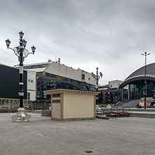 SKOPJE, REPUBLIC OF MACEDONIA - FEBRUARY 24, 2018: Mother Teresa Square and Opera House in  the center of City of Skopje, Republic of Macedonia