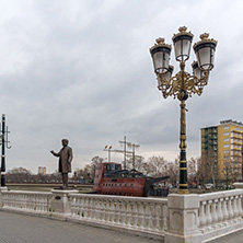 SKOPJE, REPUBLIC OF MACEDONIA - FEBRUARY 24, 2018:  Art Bridge and Vardar River  in city of  Skopje, Republic of Macedonia