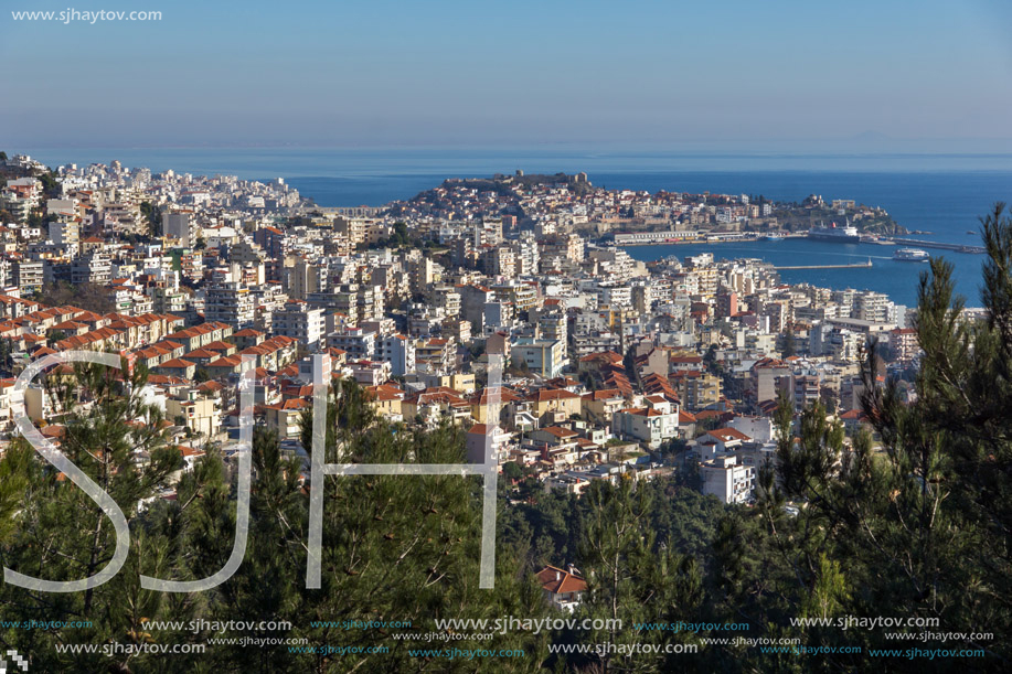 KAVALA, GREECE - DECEMBER 27, 2015: Panoramic view to city of Kavala, East Macedonia and Thrace, Greece