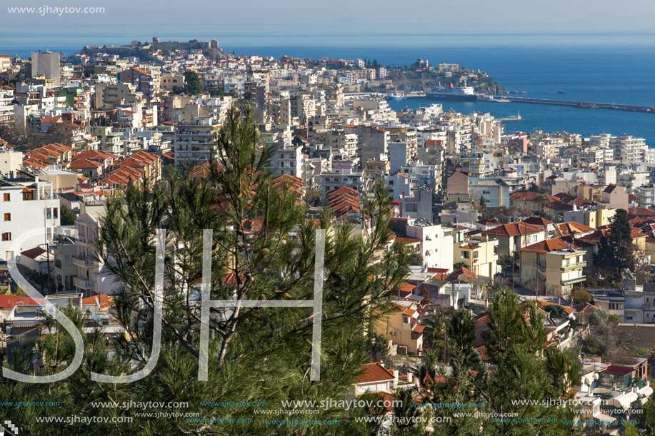 KAVALA, GREECE - DECEMBER 27, 2015: Panoramic view to city of Kavala, East Macedonia and Thrace, Greece