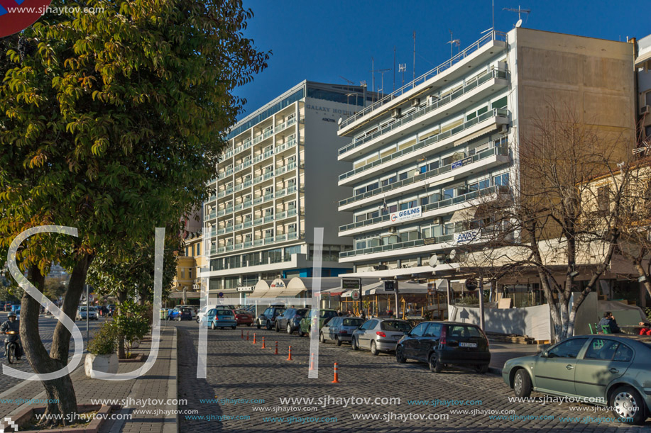 KAVALA, GREECE - DECEMBER 27, 2015: Panoramic view of embankment of city of Kavala, East Macedonia and Thrace, Greece