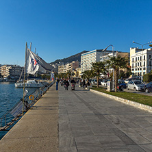 KAVALA, GREECE - DECEMBER 27, 2015: Panoramic view of embankment of city of Kavala, East Macedonia and Thrace, Greece