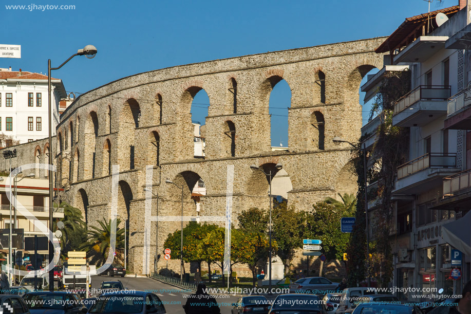 KAVALA, GREECE - DECEMBER 27, 2015:   Ruins of medieval aqueduct in Kavala, East Macedonia and Thrace, Greece