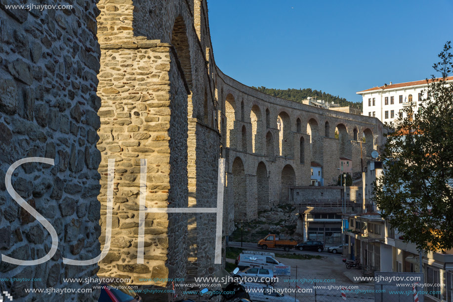 KAVALA, GREECE - DECEMBER 27, 2015:   Ruins of medieval aqueduct in Kavala, East Macedonia and Thrace, Greece