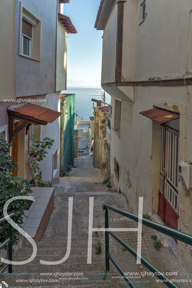 KAVALA, GREECE - DECEMBER 27, 2015: Street in old town of Kavala, East Macedonia and Thrace, Greece