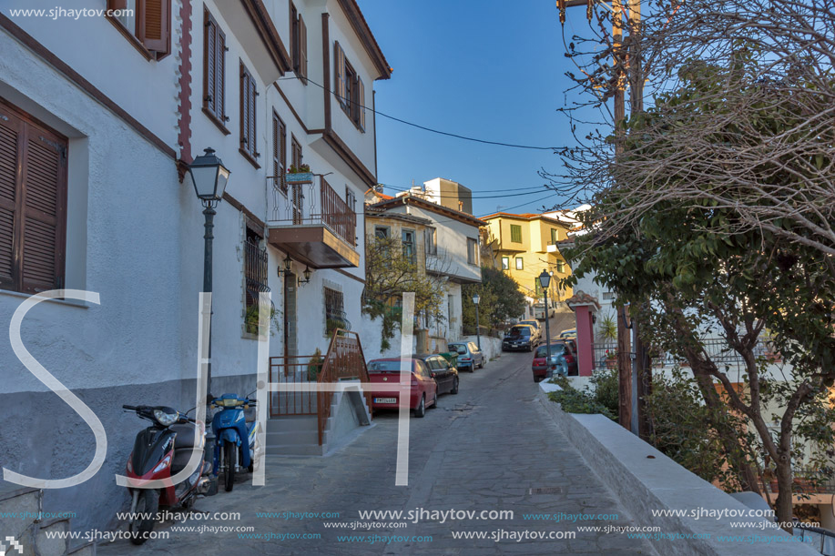 KAVALA, GREECE - DECEMBER 27, 2015: Street in old town of Kavala, East Macedonia and Thrace, Greece