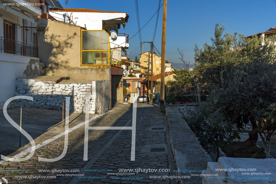 KAVALA, GREECE - DECEMBER 27, 2015: Street in old town of Kavala, East Macedonia and Thrace, Greece