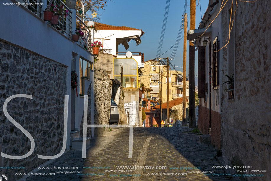 KAVALA, GREECE - DECEMBER 27, 2015: Street in old town of Kavala, East Macedonia and Thrace, Greece