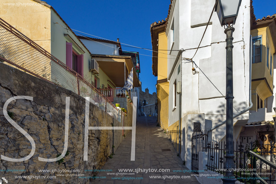 KAVALA, GREECE - DECEMBER 27, 2015: Street in old town of Kavala, East Macedonia and Thrace, Greece