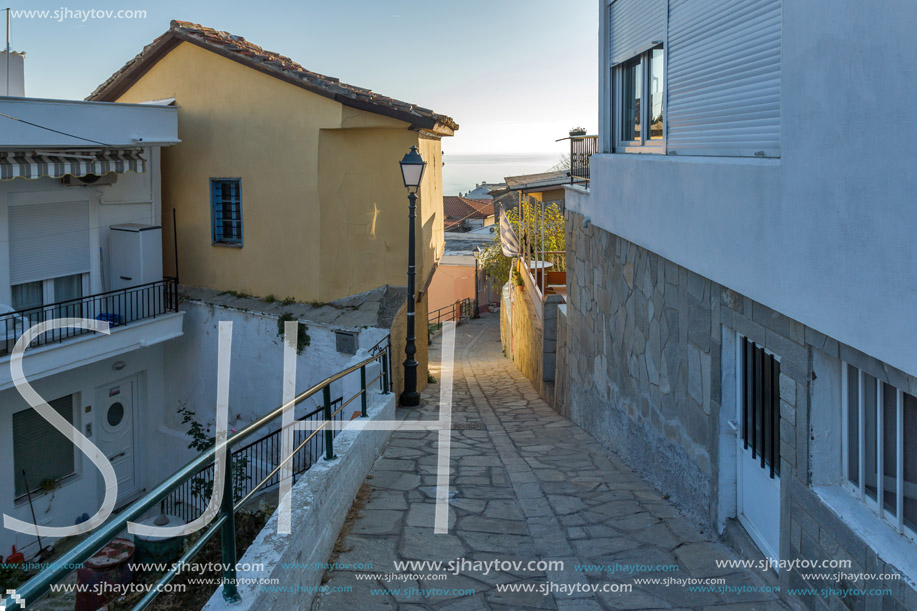 KAVALA, GREECE - DECEMBER 27, 2015: Street in old town of Kavala, East Macedonia and Thrace, Greece