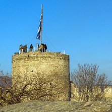 KAVALA, GREECE - DECEMBER 27, 2015:  Tower of the Byzantine fortress in Kavala, East Macedonia and Thrace, Greece