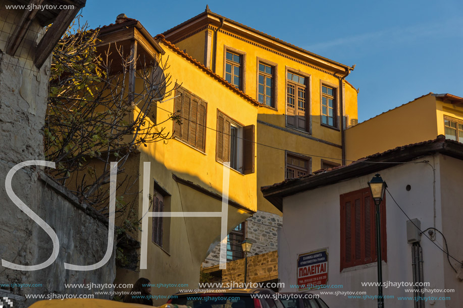 KAVALA, GREECE - DECEMBER 27, 2015: Sunset view of old town of Kavala, East Macedonia and Thrace, Greece