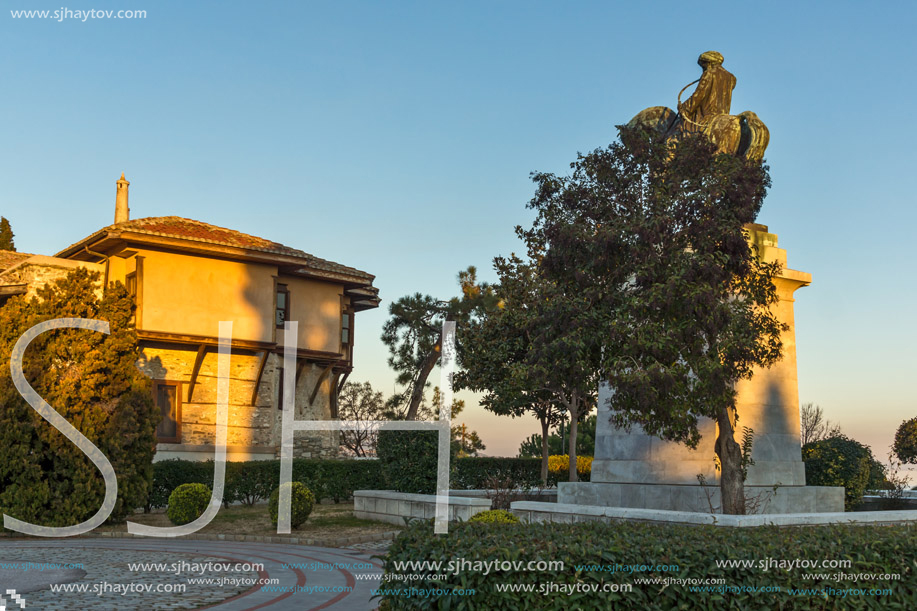 KAVALA, GREECE - DECEMBER 27, 2015: Sunset view of old town of Kavala, East Macedonia and Thrace, Greece