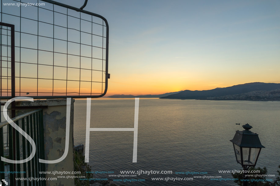 KAVALA, GREECE - DECEMBER 27, 2015: Amazing Sunset view of Kavala, East Macedonia and Thrace, Greece