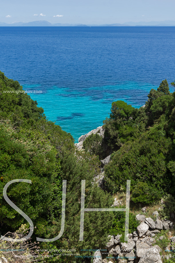 Small beach with blue waters in Kefalonia, Ionian Islands, Greece