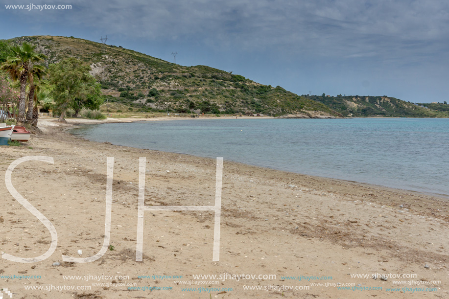 Landscape with sand beach in Kefalonia, Ionian Islands, Greece