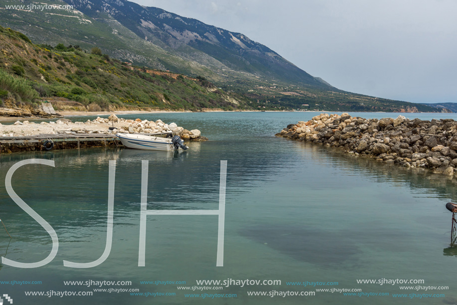 Small port with boats at village of Pesada, Kefalonia, Ionian islands, Greece