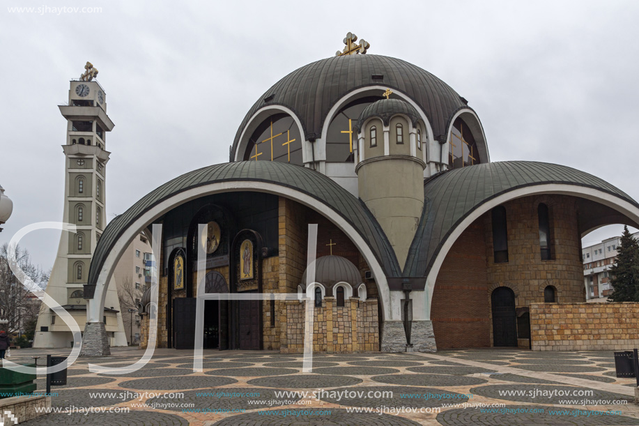 SKOPJE, REPUBLIC OF MACEDONIA - FEBRUARY 24, 2018:  Saint Clement of Ohrid Church in city of Skopje, Republic of Macedonia