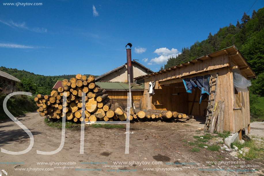 FOTINOVO, BULGARIA - MAY 5, 2018: Typical streets of village of Fotinovo in Rhodopes Mountain, Pazardzhik region, Bulgaria