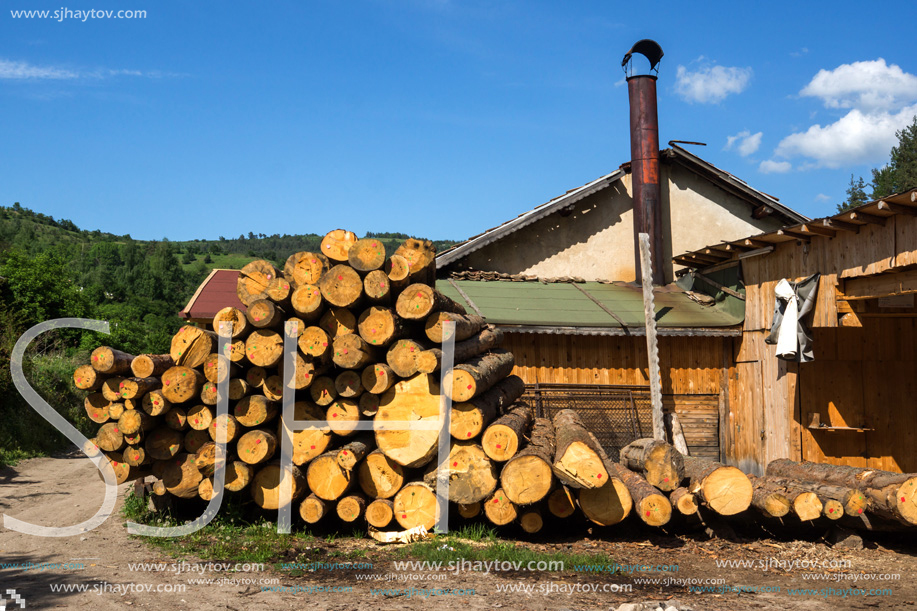 FOTINOVO, BULGARIA - MAY 5, 2018: Typical streets of village of Fotinovo in Rhodopes Mountain, Pazardzhik region, Bulgaria