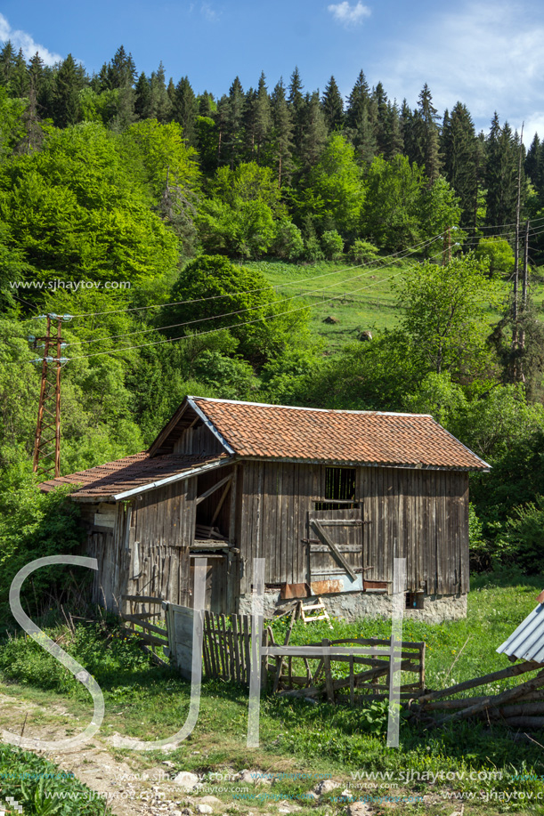 FOTINOVO, BULGARIA - MAY 5, 2018: Typical streets of village of Fotinovo in Rhodopes Mountain, Pazardzhik region, Bulgaria